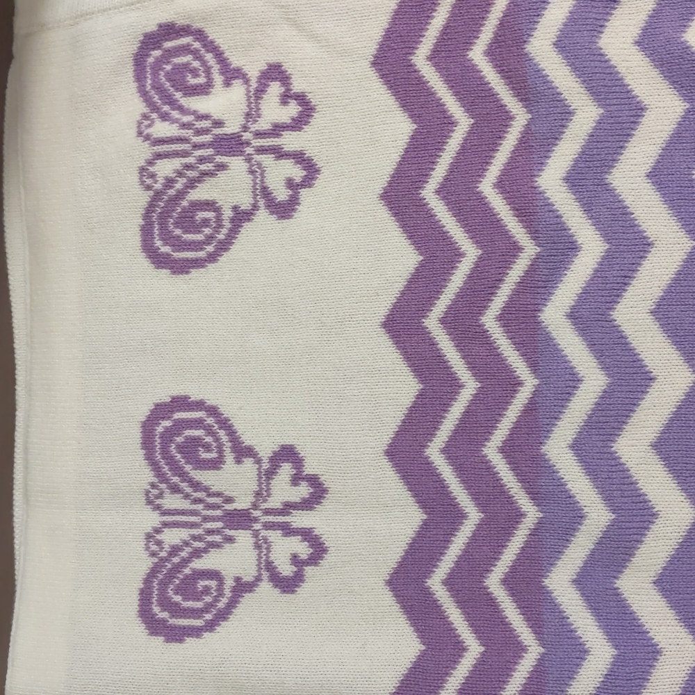 Koala Baby Blanket Butterflies Chevron White Purple Sweater Knit